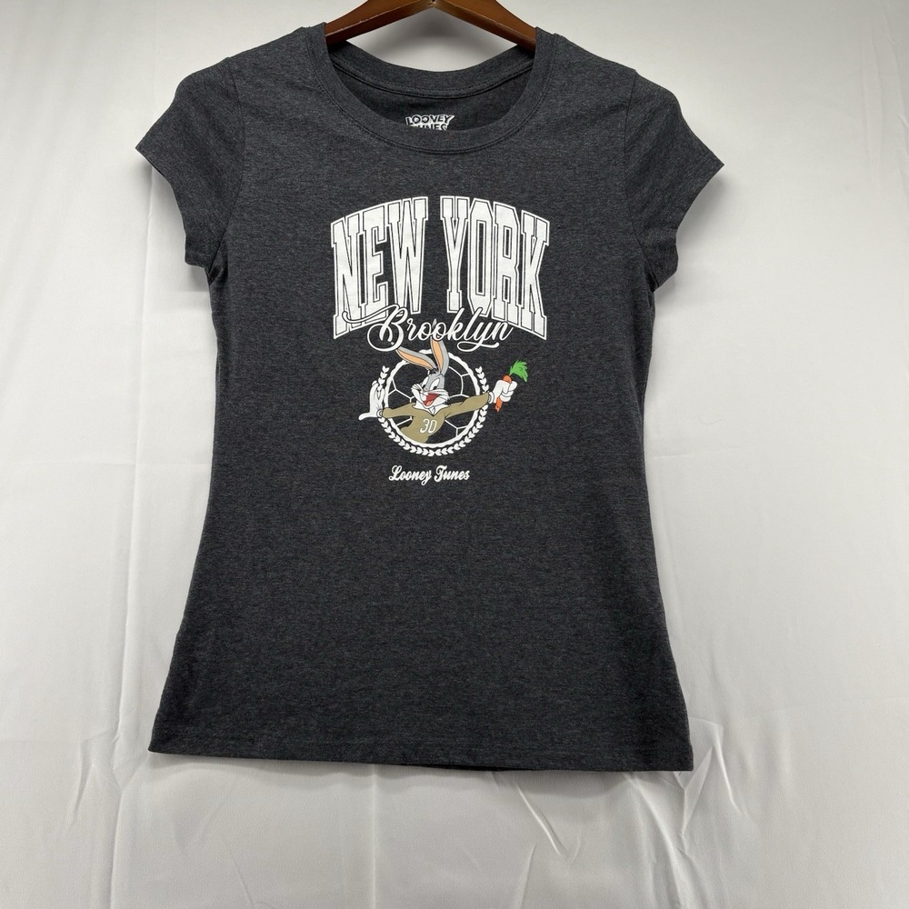 Looney Tunes Bugs Bunny New York Brooklyn Graphic T Shirt Women's Large Gray